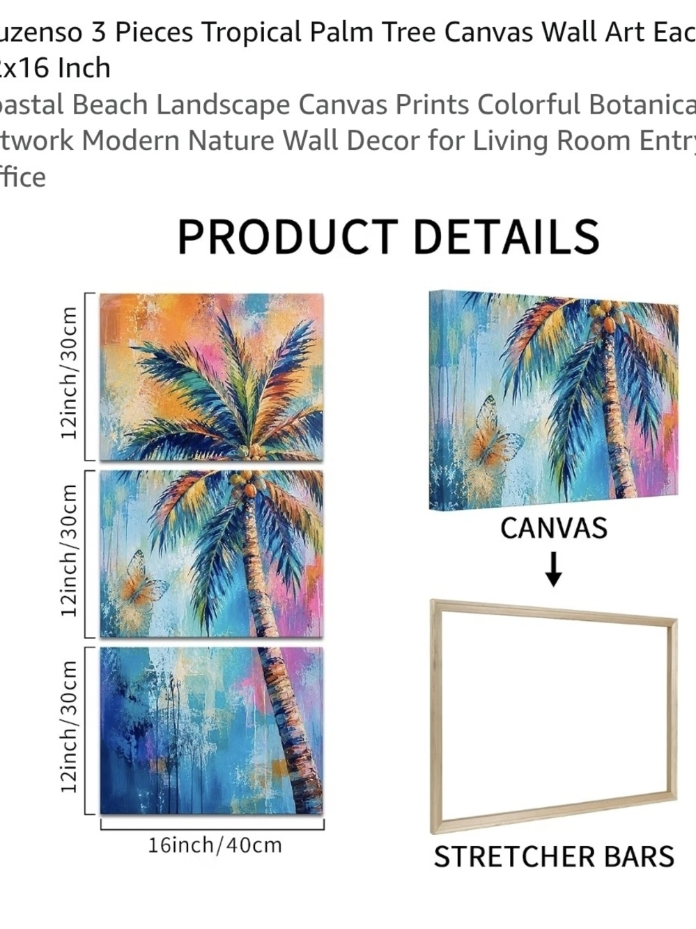 Tropical Palm Tree 3-Piece Canvas Wall Art - Multicolor